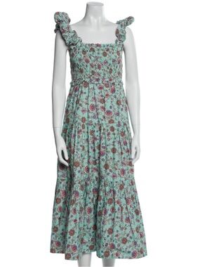 Sea New York Mint Floral Tiered Midi Dress with Rose Print